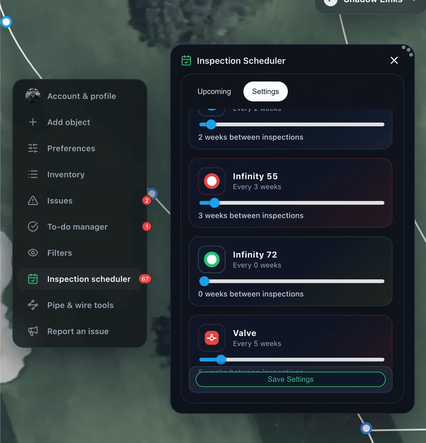 Turfile’s inspection scheduler with per-asset inspection intervals